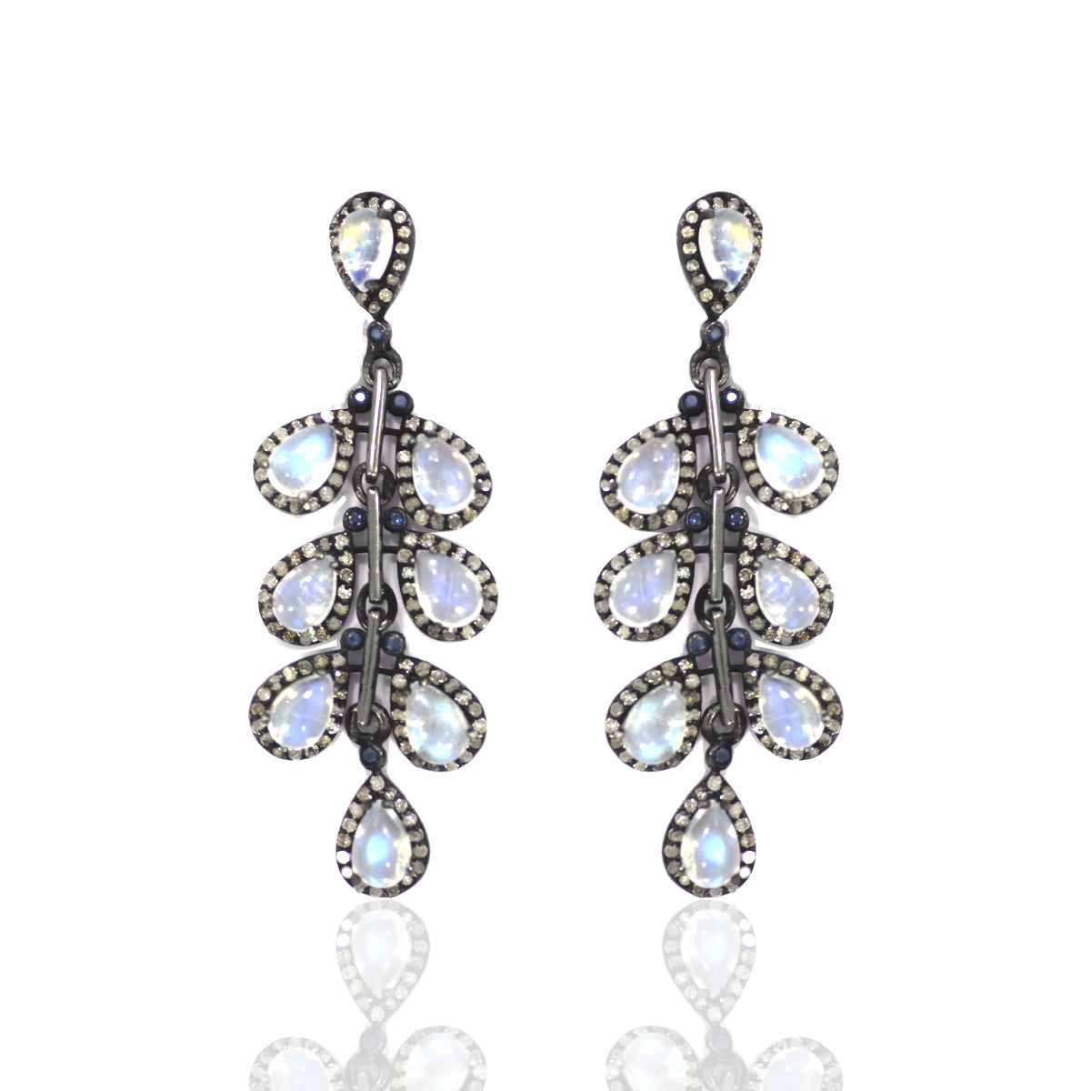 Diamond Silver Earring .925 Oxidized Sterling Silver Diamond Earring, Genuine handmade pave diamond Earring Size 1.84"(46 X 9 MM )