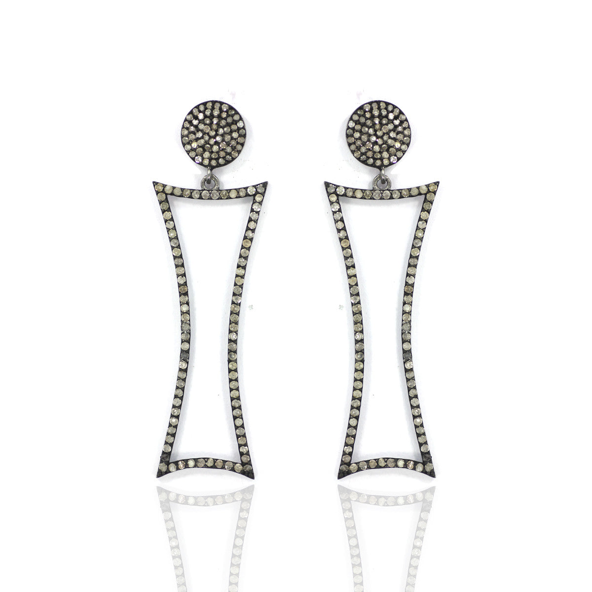 Diamond Silver Earring .925 Oxidized Sterling Silver Diamond Earring, Genuine handmade pave diamond Earring Size 2.20"(20 x 55) MM