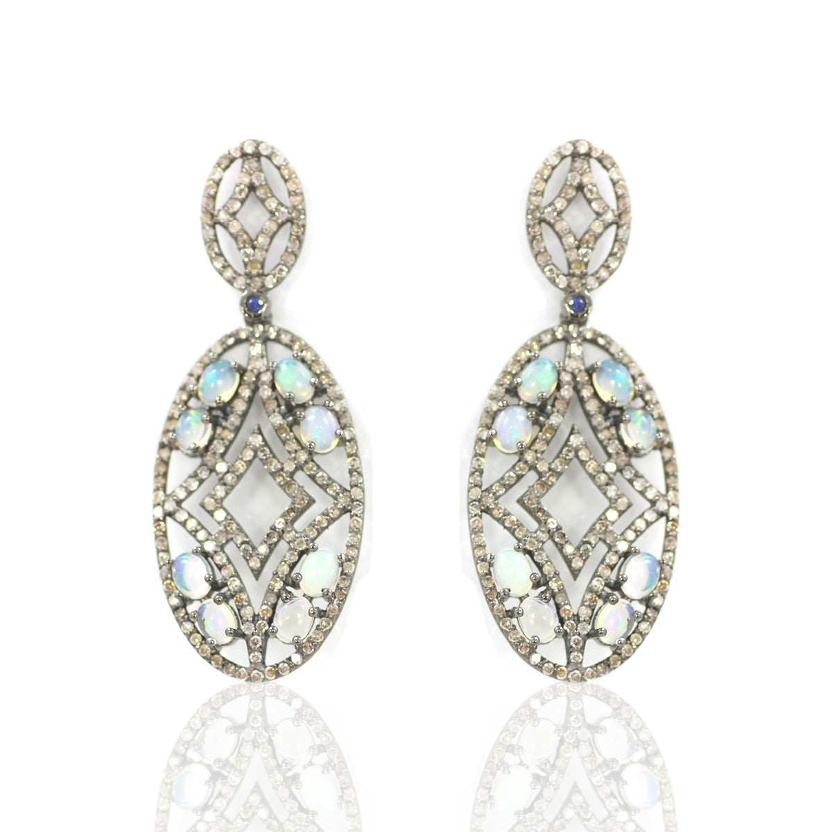 Oval Diamond Silver Earring .925 Oxidized Sterling Silver Diamond Earring, Genuine handmade pave diamond Earring Size 1.76"(17 x 44 MM )