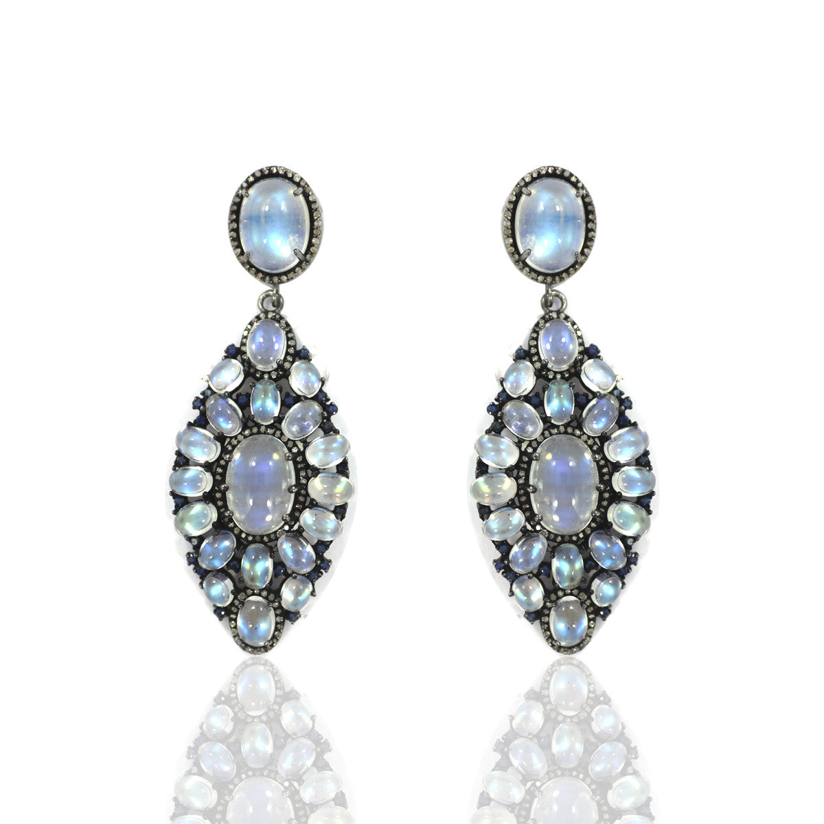 Diamond Silver Earring .925 Oxidized Sterling Silver Diamond Earring, Genuine handmade pave diamond Earring Size 2.40"(60 X 24 MM )