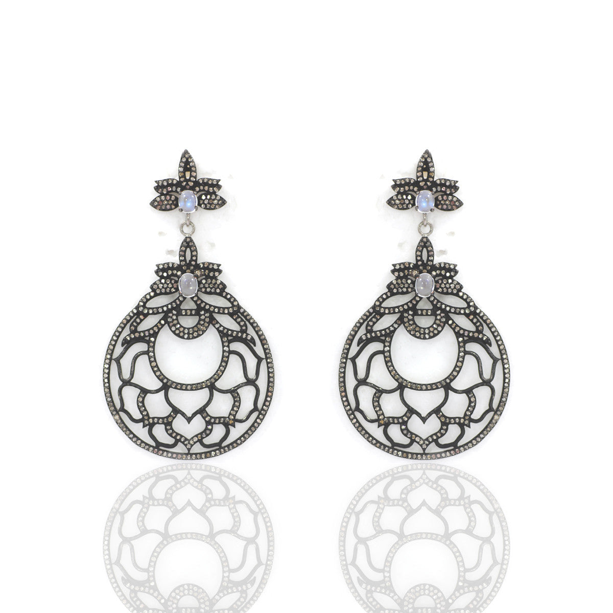 Diamond Silver Earring .925 Oxidized Sterling Silver Diamond Earring, Genuine handmade pave diamond Earring Size 2.60"(65 X 37 MM )