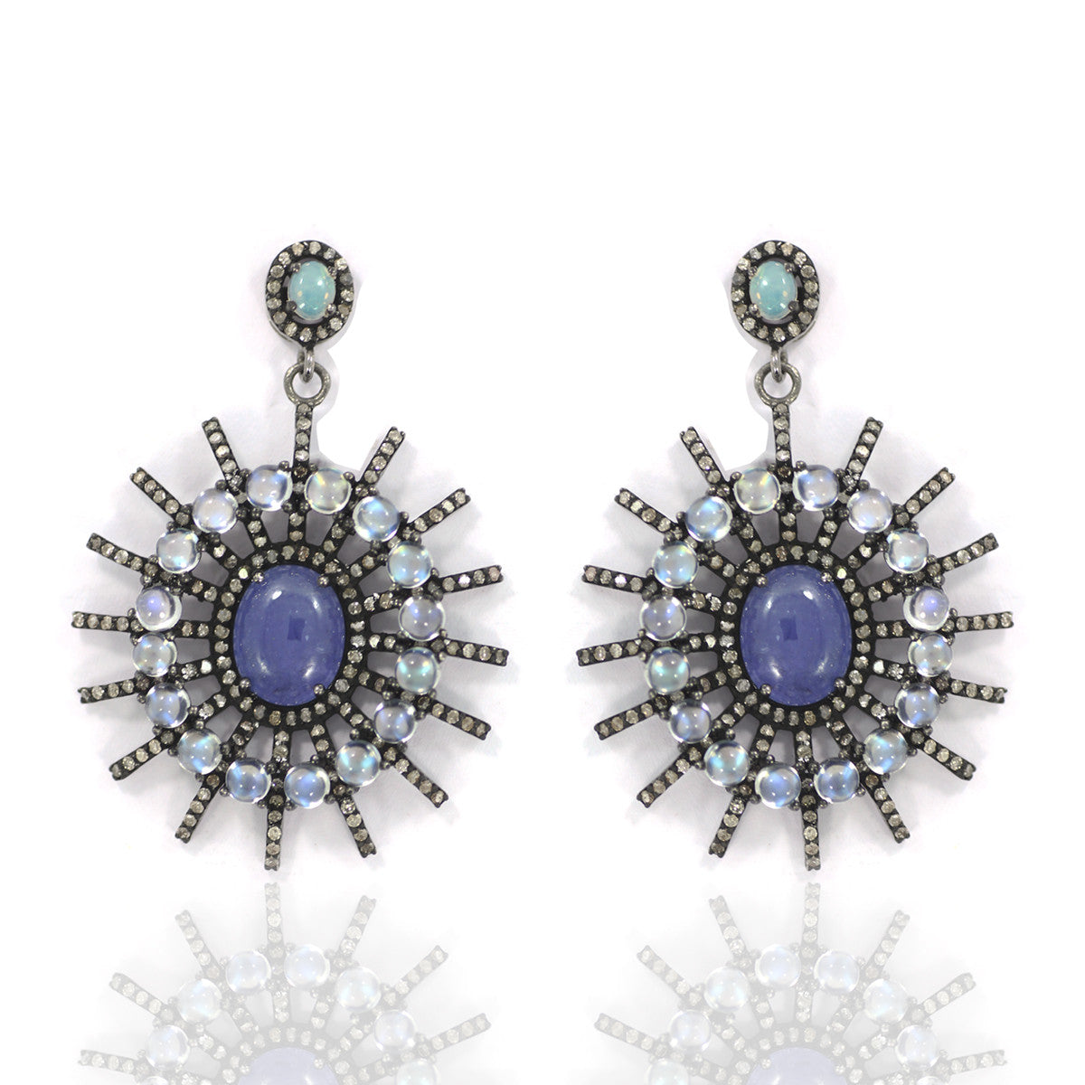 Diamond Silver Earring .925 Oxidized Sterling Silver Diamond Earring, Genuine handmade pave diamond Earring Size 1.76"(44 x 31 MM )