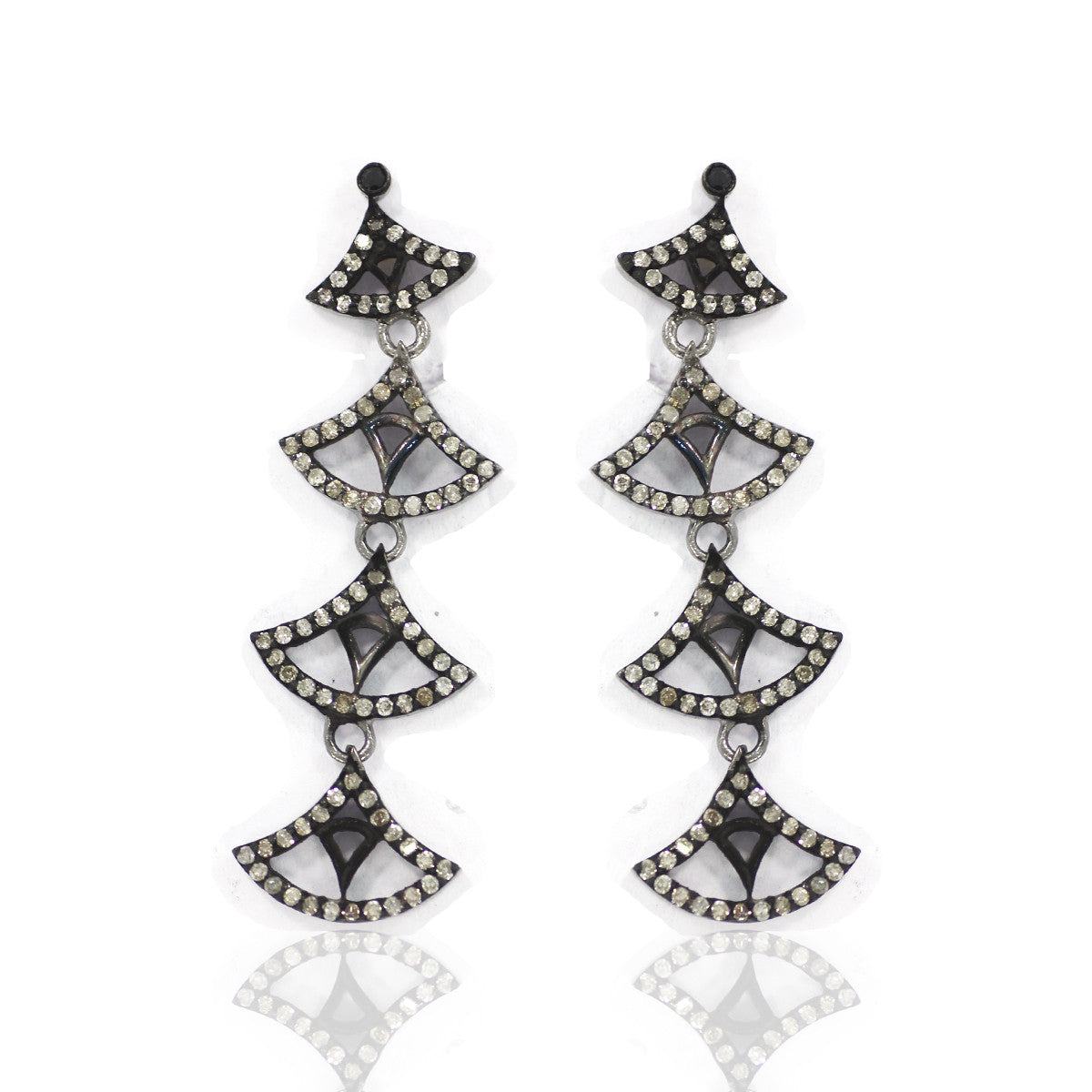 Diamond Silver Earring .925 Oxidized Sterling Silver Diamond Earring, Genuine handmade pave diamond Earring Size 1.68"(42 X 13 MM )