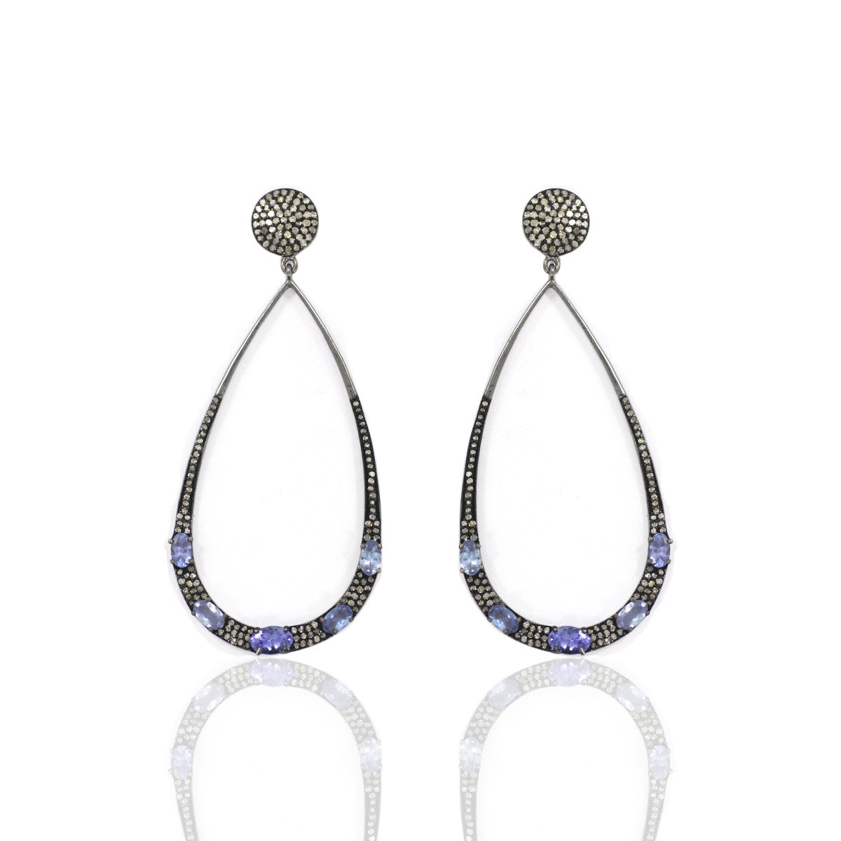 Diamond Silver Earring .925 Oxidized Sterling Silver Diamond Earring, Genuine handmade pave diamond Earring Size 2.20"(55 x 30 MM )