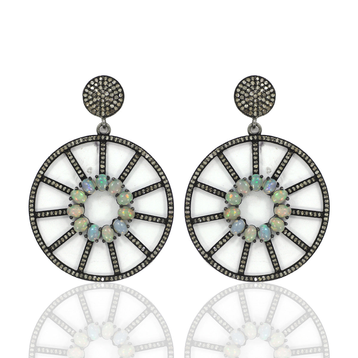 Round Diamond Silver Earring .925 Oxidized Sterling Silver Diamond Earring, Genuine handmade pave diamond Earring Size 1.80"(45 x 35 MM )