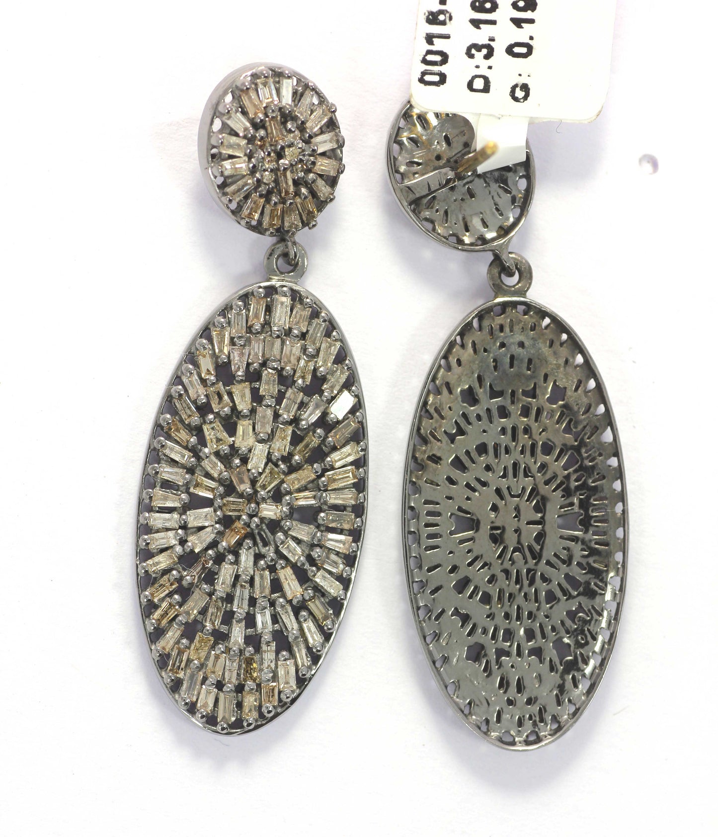 Oval shape Diamond Silver Earring .925 Oxidized Sterling Silver Diamond Earring, Genuine handmade pave diamond Earring.