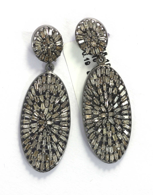 Oval shape Diamond Silver Earring .925 Oxidized Sterling Silver Diamond Earring, Genuine handmade pave diamond Earring.