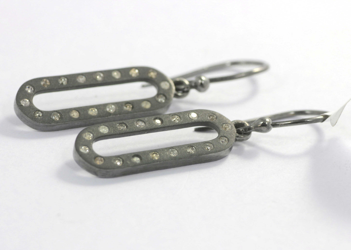 Open Shape Diamond Silver Earring .925 Oxidized Sterling Silver Diamond Earring, Genuine handmade pave diamond Earring