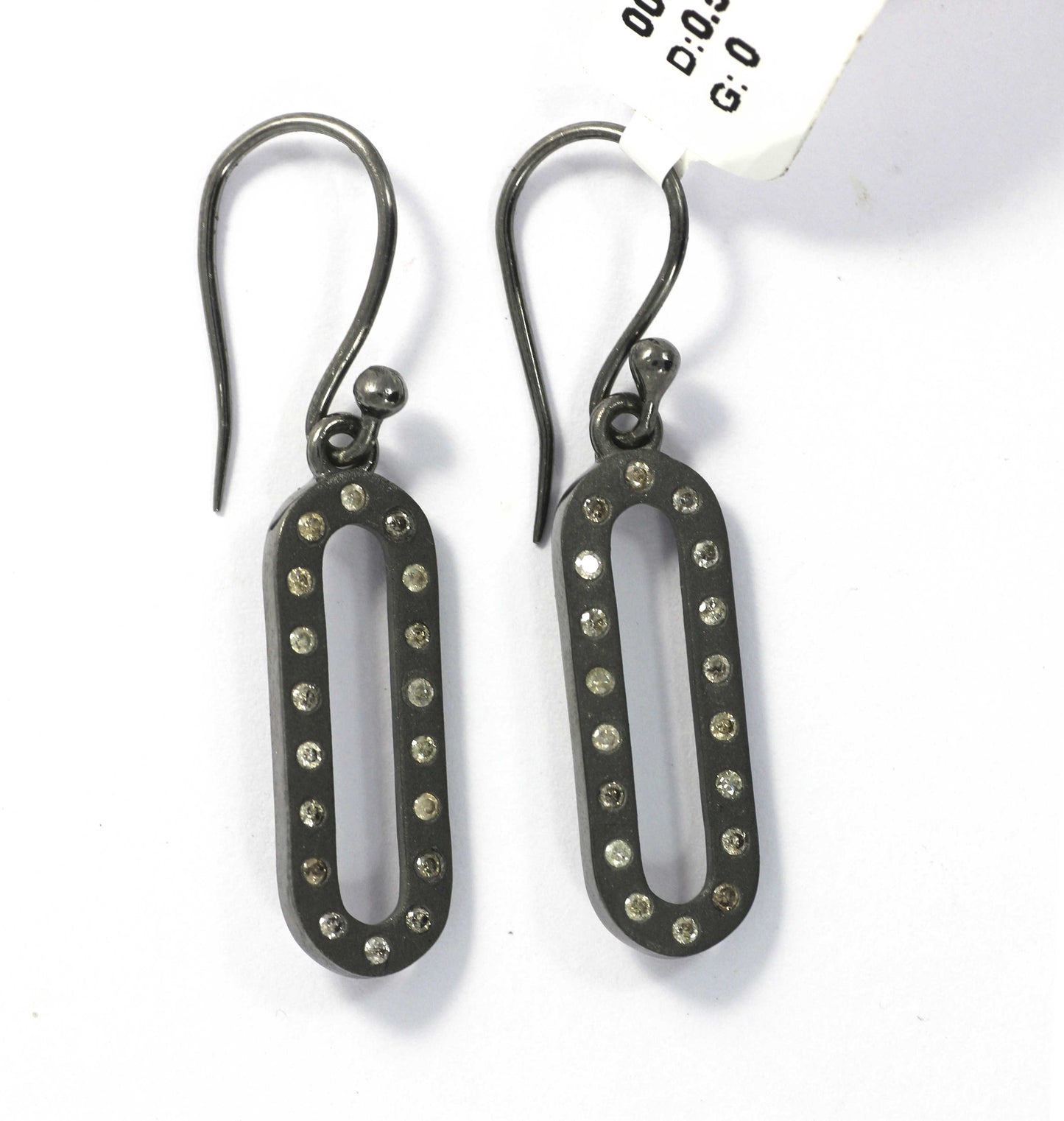 Open Shape Diamond Silver Earring .925 Oxidized Sterling Silver Diamond Earring, Genuine handmade pave diamond Earring