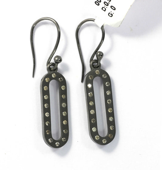 Open Shape Diamond Silver Earring .925 Oxidized Sterling Silver Diamond Earring, Genuine handmade pave diamond Earring