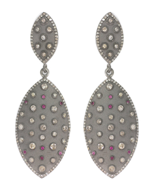 Diamond Silver Earring .925 Oxidized Sterling Silver Diamond Earring, Genuine handmade pave diamond Earring