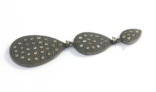 Diamond Silver Earring .925 Oxidized Sterling Silver Diamond Earring, Genuine handmade pave diamond Earring.