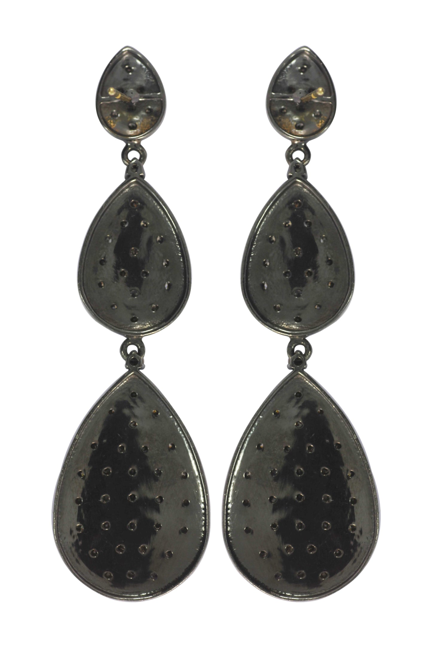 Diamond Silver Earring .925 Oxidized Sterling Silver Diamond Earring, Genuine handmade pave diamond Earring.