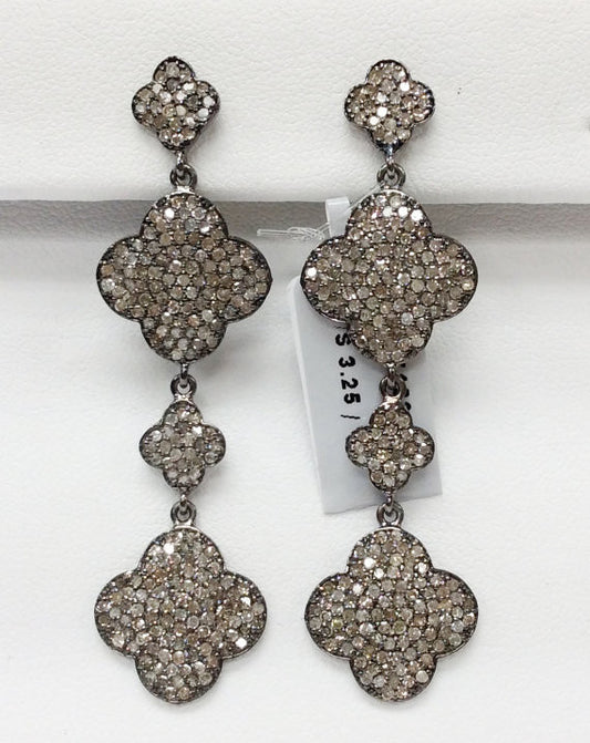 Diamond Silver Earring .925 Oxidized Sterling Silver Diamond Earring, Genuine handmade pave diamond Earring Size 2.28"(15 x 57 MM )