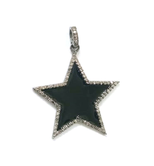 Enamel Star Shape Diamond Pendant .925 Oxidized Sterling Silver Diamond Pendant, Genuine handmade pave diamond Charm Size 30 MM