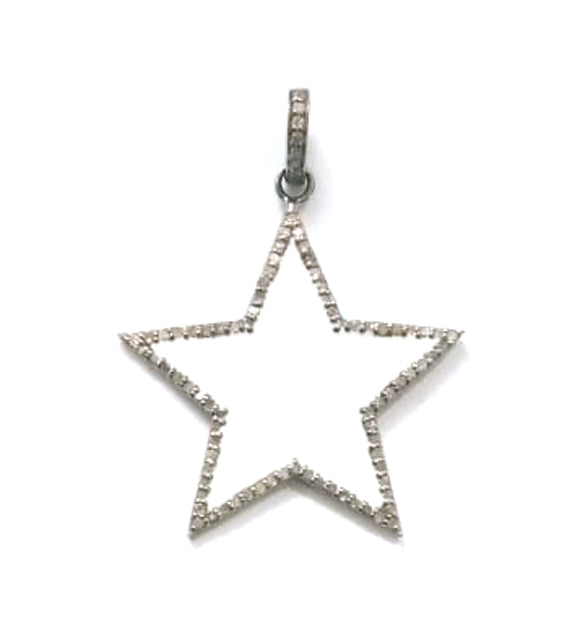 Enamel Star Shape Diamond Pendant .925 Oxidized Sterling Silver Diamond Pendant, Genuine handmade pave diamond Charm Size 30 MM