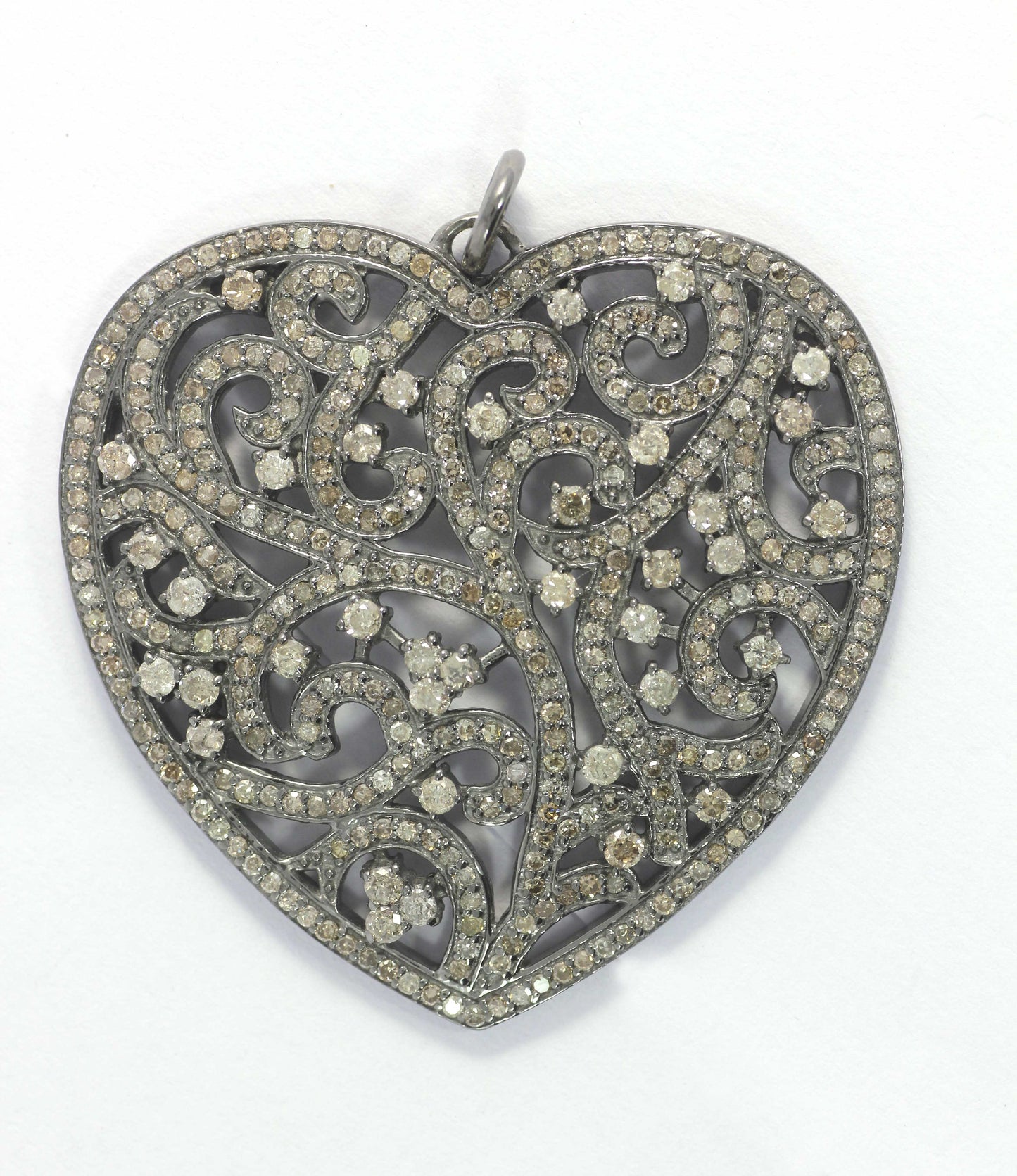 Heart Shape Diamond Pendant .925 Oxidized Sterling Silver Diamond Pendant, Genuine handmade pave diamond Pendant.