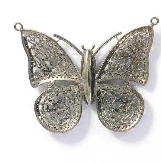 Butterfly Shape Diamond Pendant .925 Oxidized Sterling Silver Diamond Pendant, Genuine handmade pave diamond Pendant.
