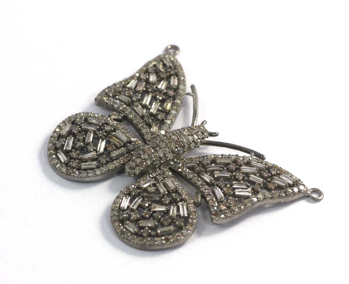 Butterfly Shape Diamond Pendant .925 Oxidized Sterling Silver Diamond Pendant, Genuine handmade pave diamond Pendant.