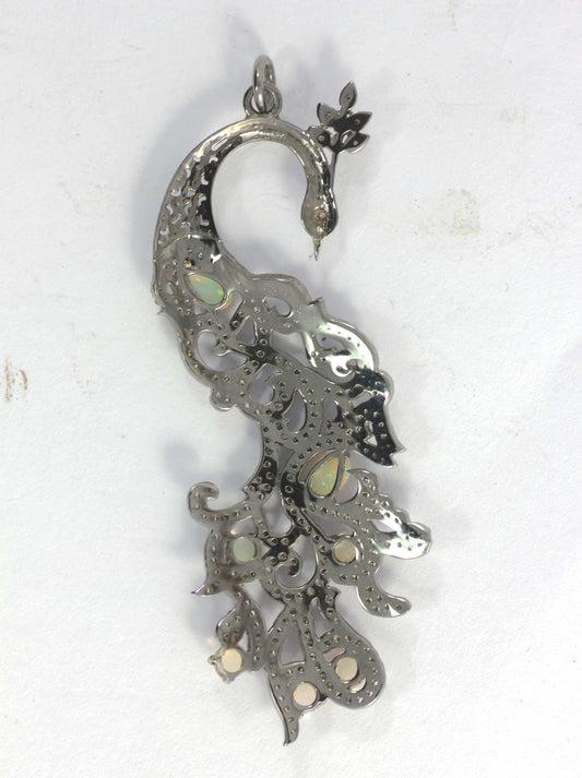 Peacock Diamond Pendant .925 Oxidized Sterling Silver Diamond Pendant, Genuine handmade pave diamond Pendant.