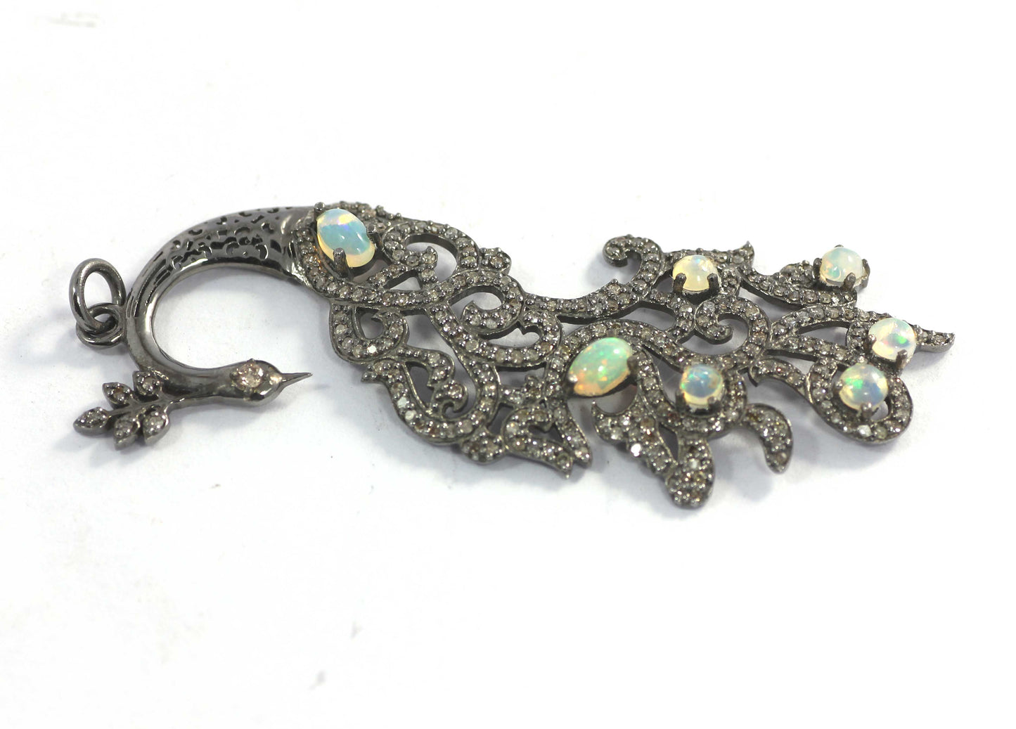 Peacock Diamond Pendant .925 Oxidized Sterling Silver Diamond Pendant, Genuine handmade pave diamond Pendant.