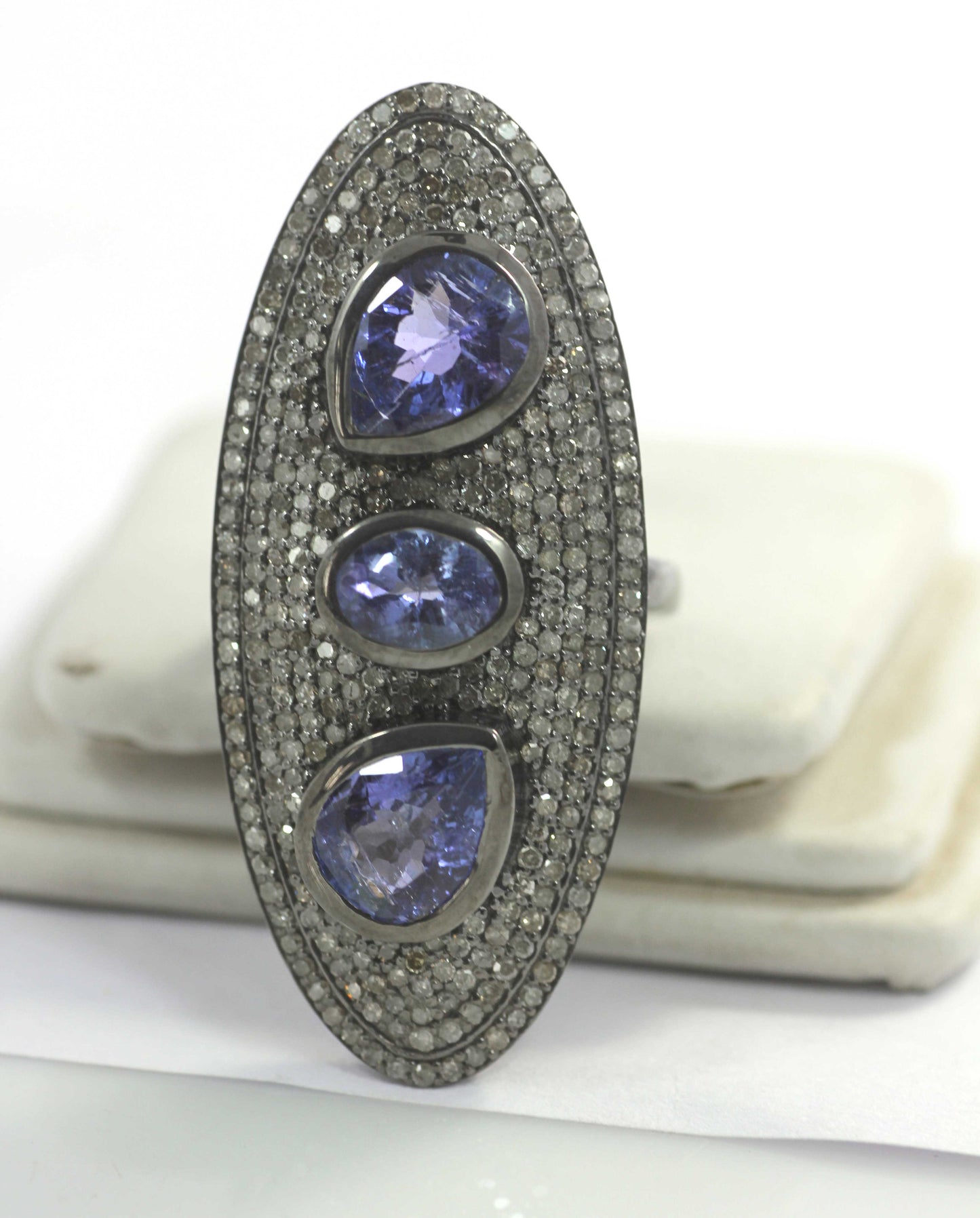 Silver Pave Diamond Ring .925 Oxidized Sterling Silver Diamond Ring, Genuine handmade pave diamond Ring .