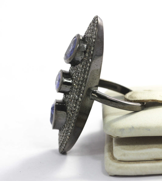 Silver Pave Diamond Ring .925 Oxidized Sterling Silver Diamond Ring, Genuine handmade pave diamond Ring .