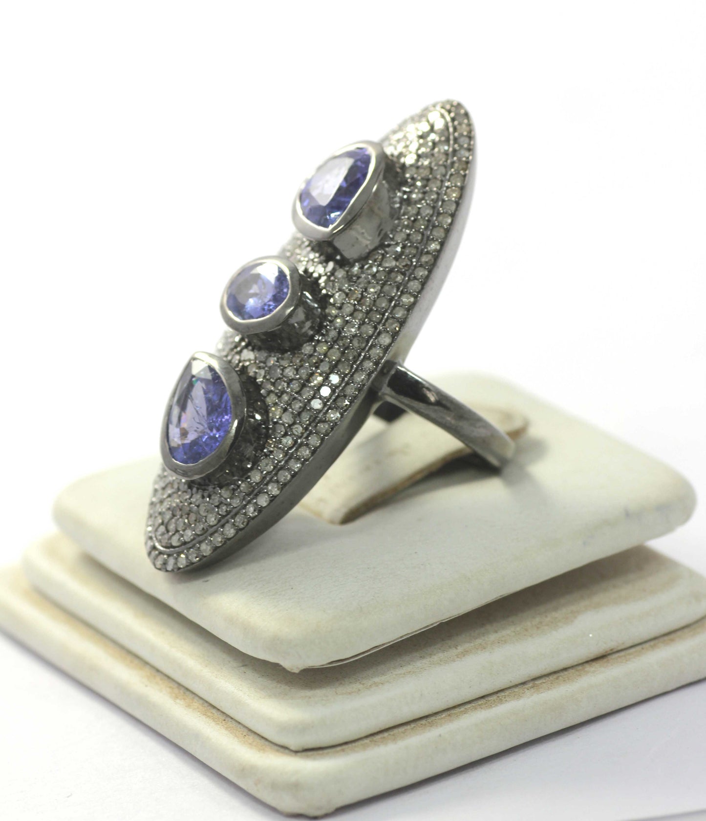 Silver Pave Diamond Ring .925 Oxidized Sterling Silver Diamond Ring, Genuine handmade pave diamond Ring .