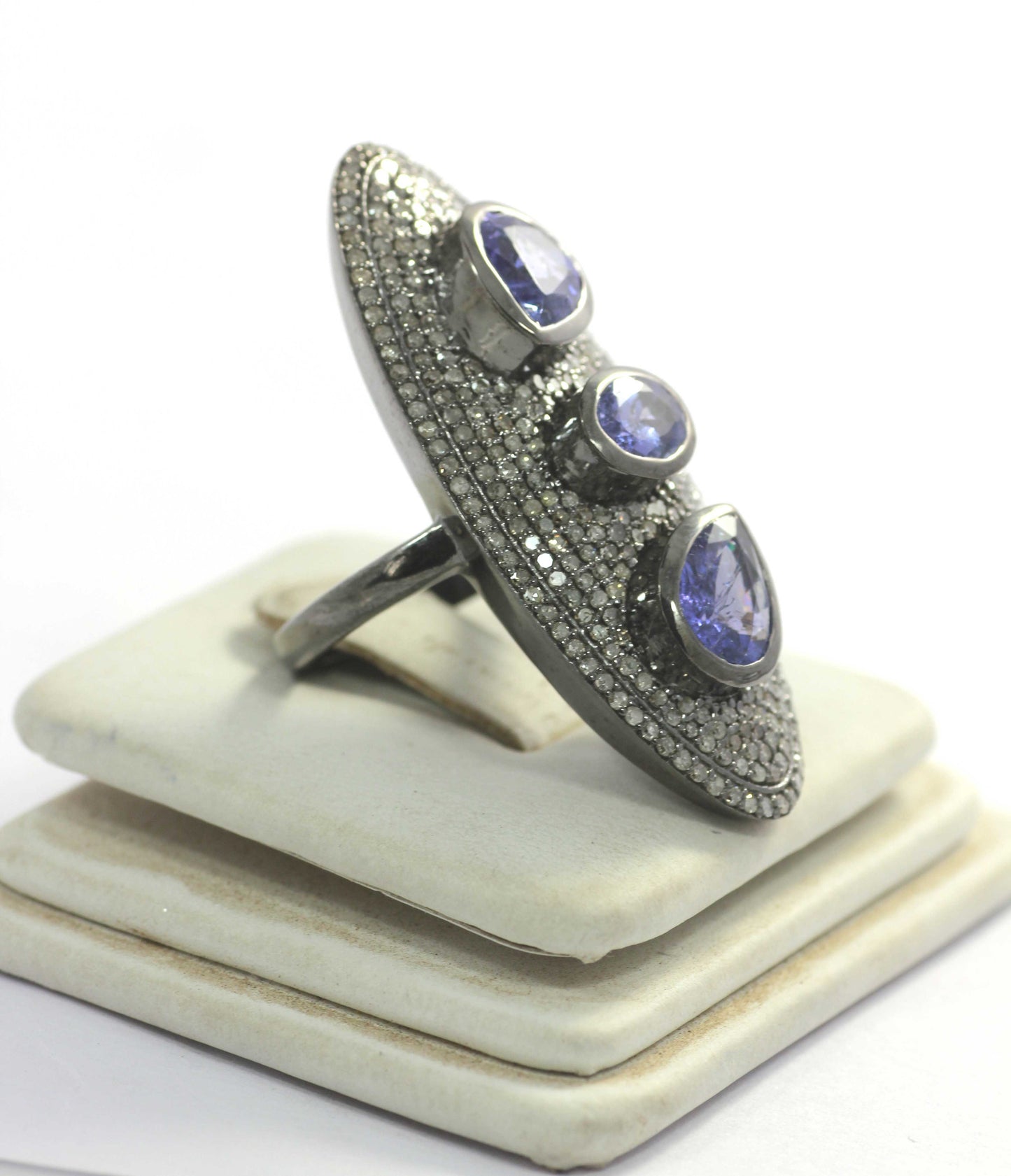 Silver Pave Diamond Ring .925 Oxidized Sterling Silver Diamond Ring, Genuine handmade pave diamond Ring .