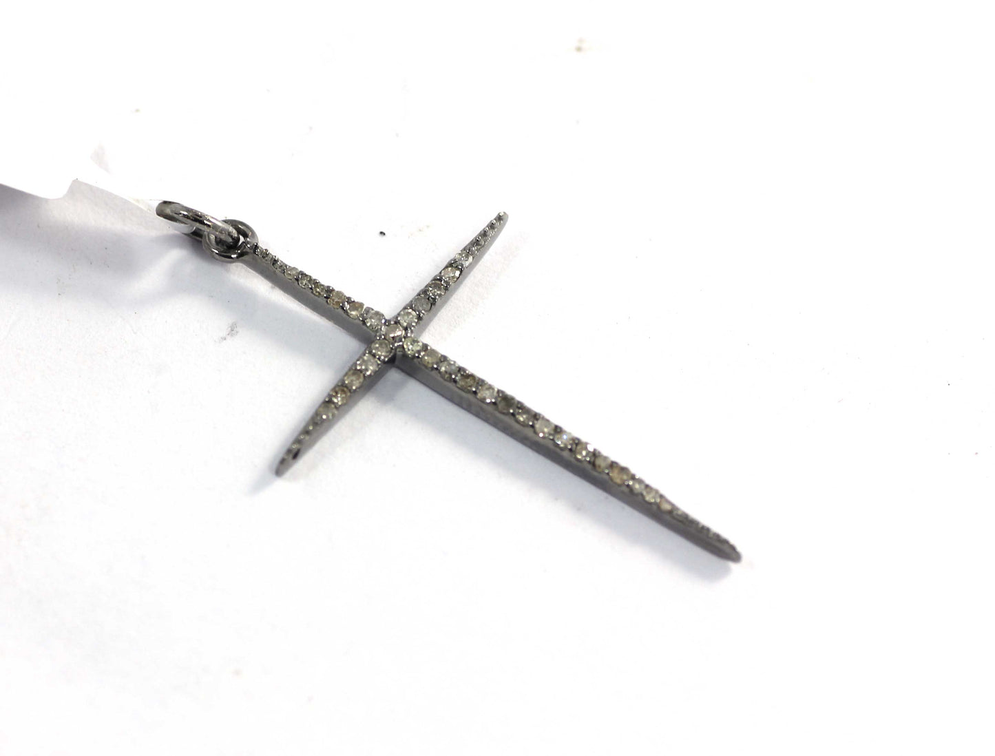 Cross Shape Diamond Pendant .925 Oxidized Sterling Silver Diamond Pendant, Genuine handmade pave diamond Pendant.
