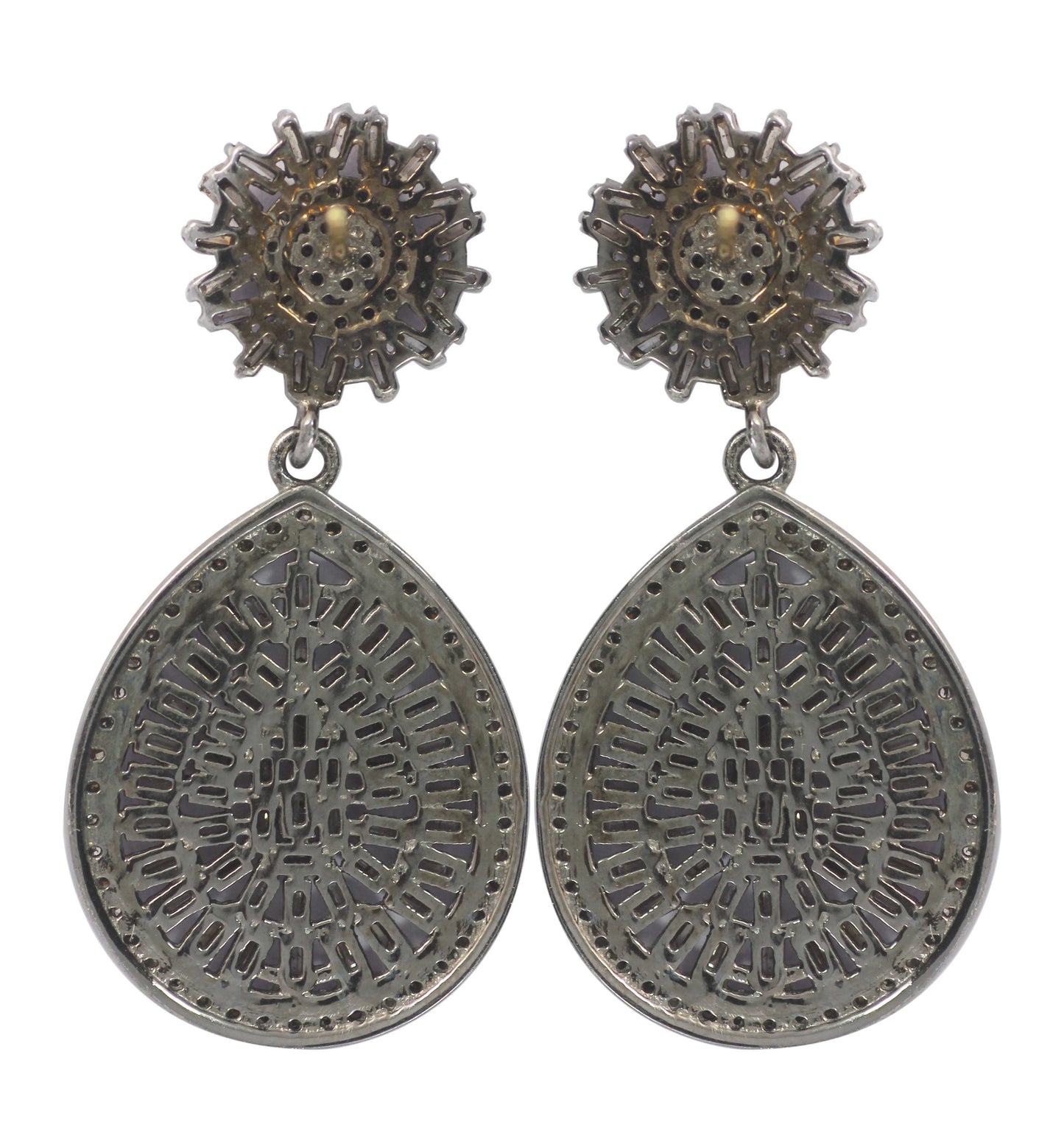 Pear shape Silver Diamond Earring .925 Oxidized Sterling Silver Diamond Earring, Genuine handmade pave diamond Earring.