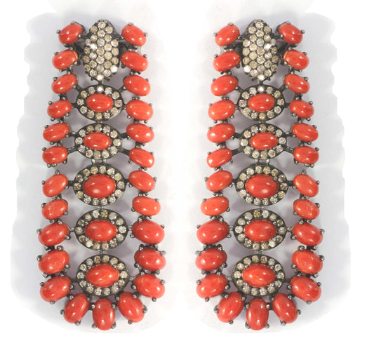 Diamond Silver Earring .925 Oxidized Sterling Silver Diamond Earring, Genuine handmade pave diamond Earring.