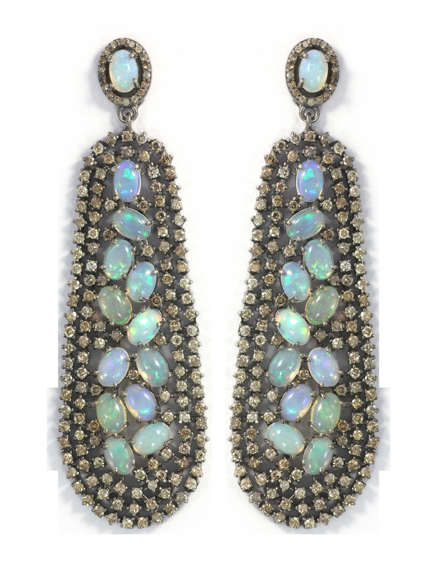 Silver Diamond Earring .925 Oxidized Sterling Silver Diamond Earring, Genuine handmade pave diamond Earring.