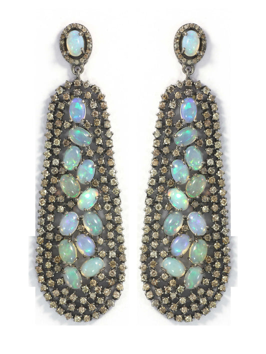 Silver Diamond Earring .925 Oxidized Sterling Silver Diamond Earring, Genuine handmade pave diamond Earring.