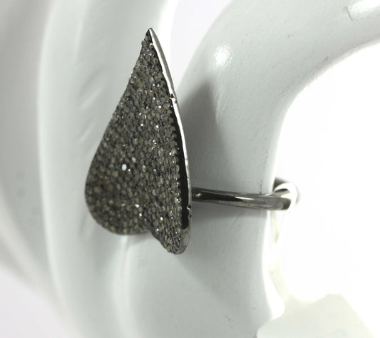 Heart Shape Silver Pave Diamond Ring .925 Oxidized Sterling Silver Diamond Ring, Genuine handmade pave diamond Ring.