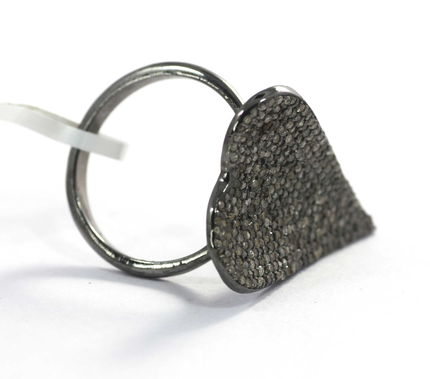 Heart Shape Silver Pave Diamond Ring .925 Oxidized Sterling Silver Diamond Ring, Genuine handmade pave diamond Ring.