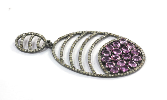 Oval Silver Diamond Earring .925 Oxidized Sterling Silver Diamond Earring, Genuine handmade pave diamond Earring.