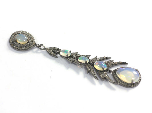 Diamond Silver Earring .925 Oxidized Sterling Silver Diamond Earring, Genuine handmade pave diamond Earring.