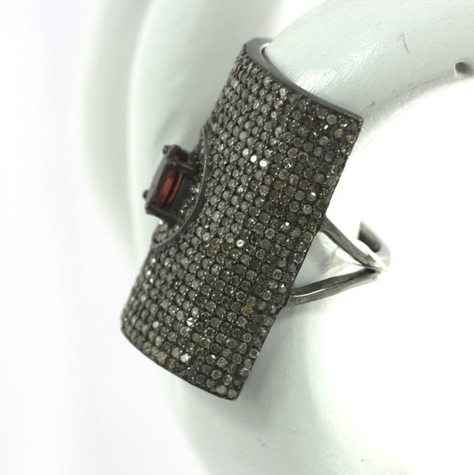 Silver Pave Diamond Ring .925 Oxidized Sterling Silver Diamond Ring, Genuine handmade pave diamond Ring.