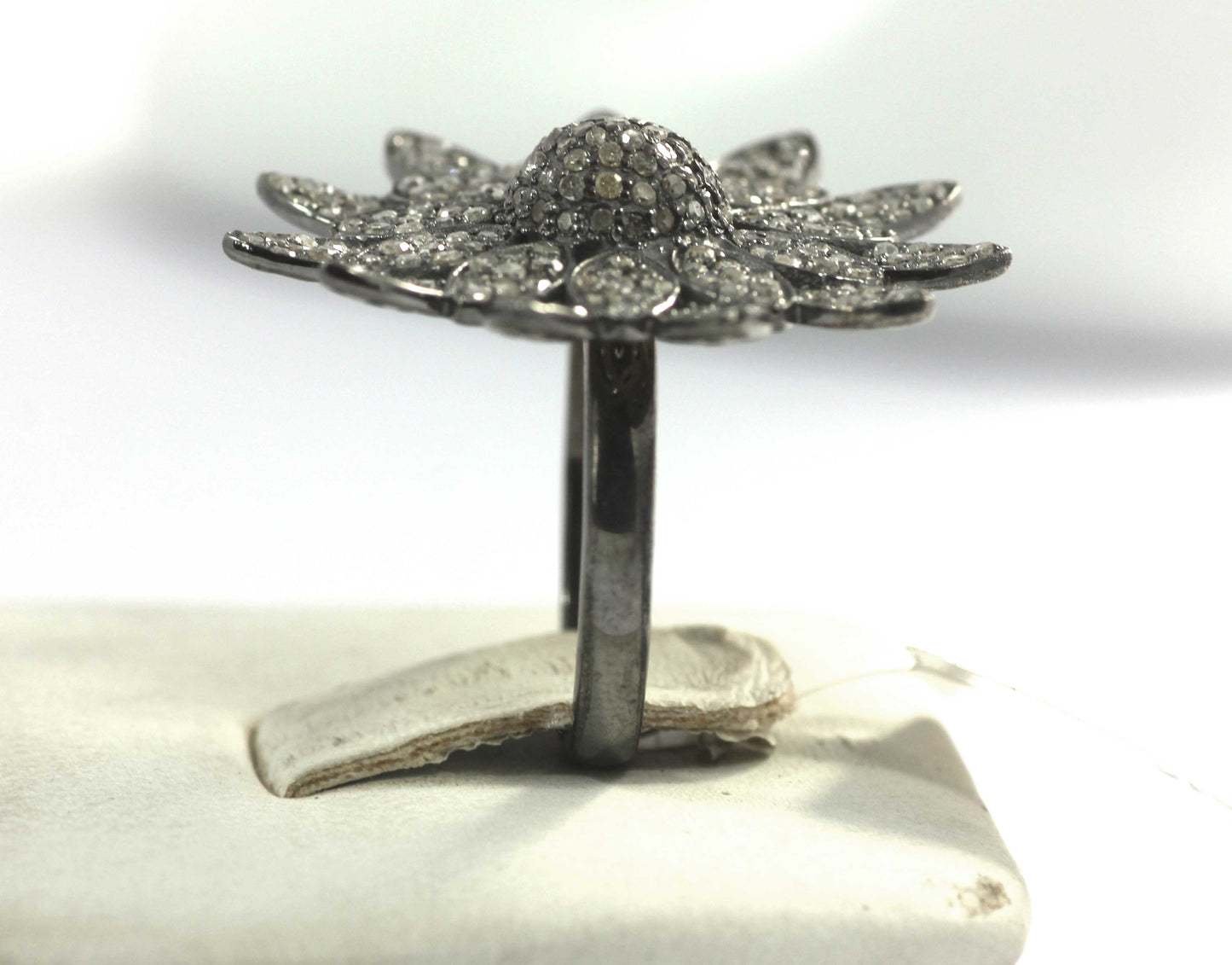 Flower Shape Silver Pave Diamond Ring .925 Oxidized Sterling Silver Diamond Ring, Genuine handmade pave diamond Ring.