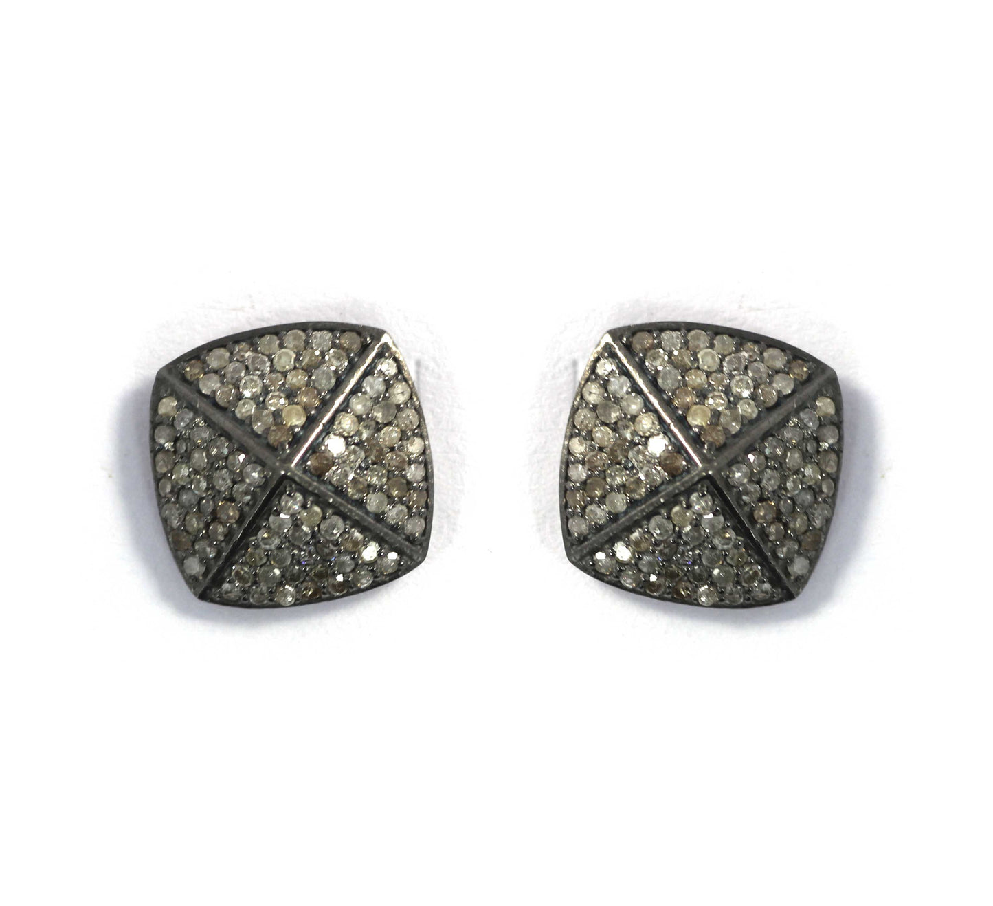 Silver Diamond Stud Earring .925 Oxidized Sterling Silver Diamond Stud Earring, Genuine handmade pave diamond Stud Earring.