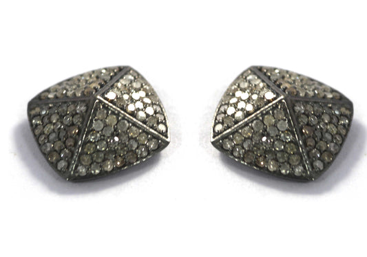 Silver Diamond Stud Earring .925 Oxidized Sterling Silver Diamond Stud Earring, Genuine handmade pave diamond Stud Earring.
