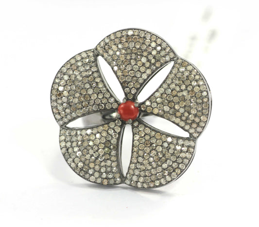 Silver Pave Diamond Ring .925 Oxidized Sterling Silver Diamond Ring, Genuine handmade pave diamond Ring.