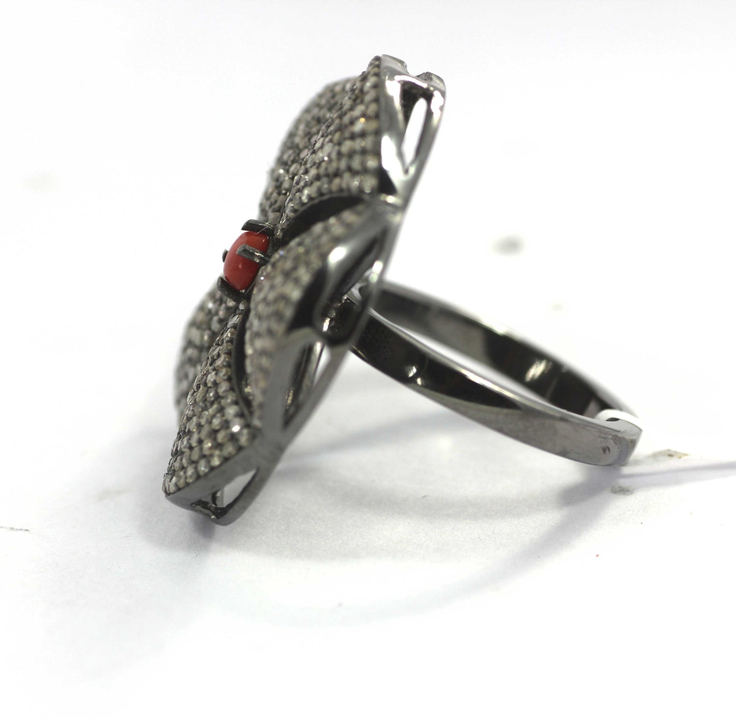Silver Pave Diamond Ring .925 Oxidized Sterling Silver Diamond Ring, Genuine handmade pave diamond Ring.