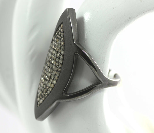 Marquise Shape Silver Pave Diamond Ring .925 Oxidized Sterling Silver Diamond Ring, Genuine handmade pave diamond Ring.