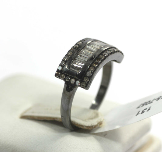 Silver Pave Diamond Ring .925 Oxidized Sterling Silver Diamond Ring, Genuine handmade pave diamond Ring.