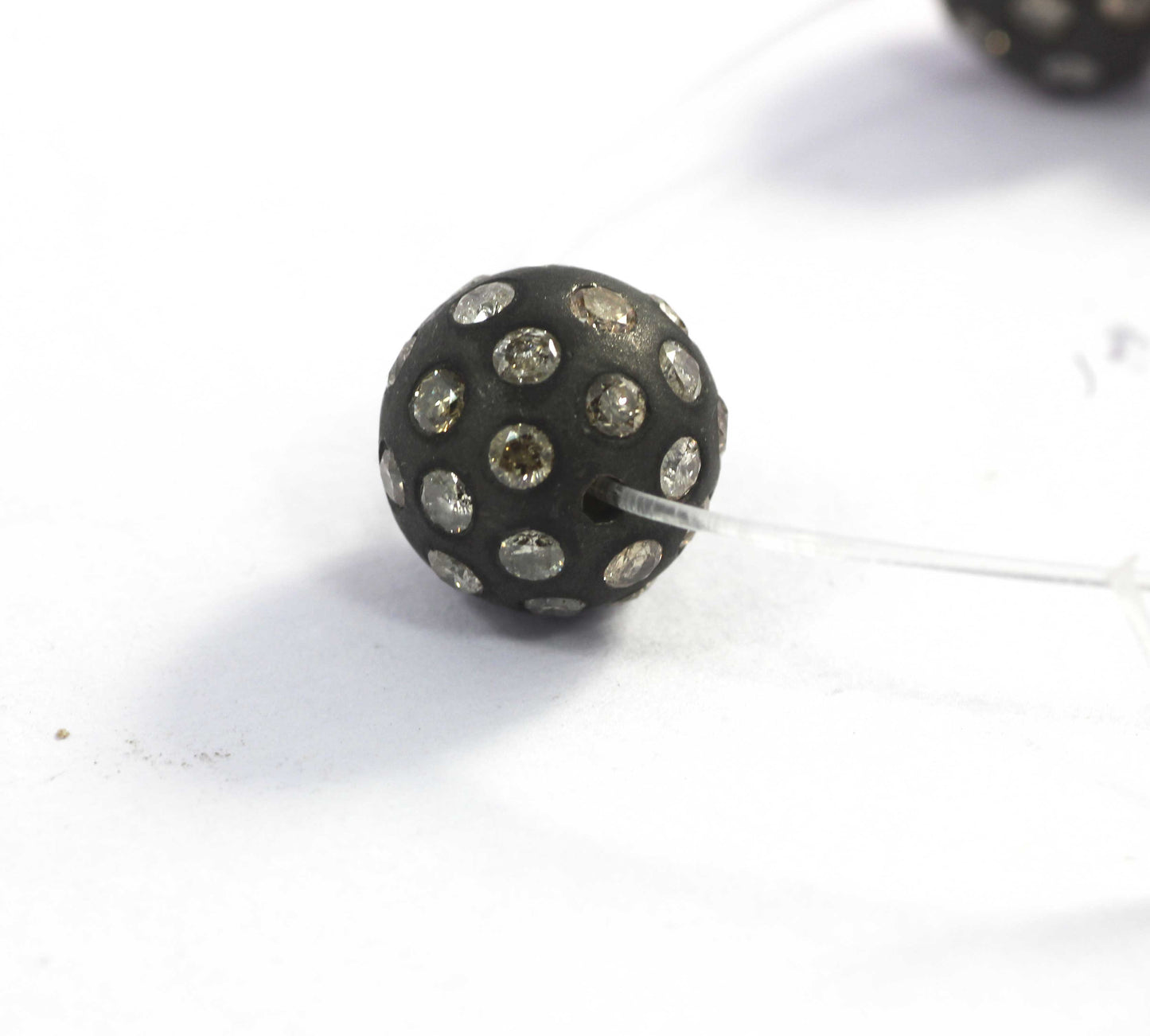 Round Pave Diamond Bead .925 Oxidized Sterling Silver Diamond Beads