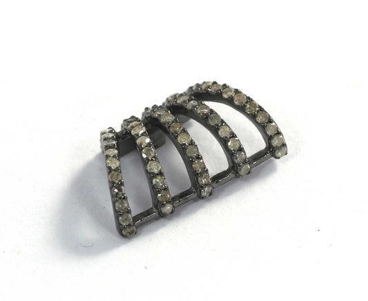 Diamond Silver Stud Earring .925 Oxidized Sterling Silver Diamond Earring, Genuine handmade pave diamond Earring.