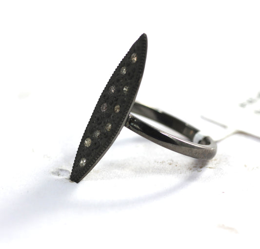 Marquise shape Pave Diamond Ring .925 Oxidized Sterling Silver Diamond Ring