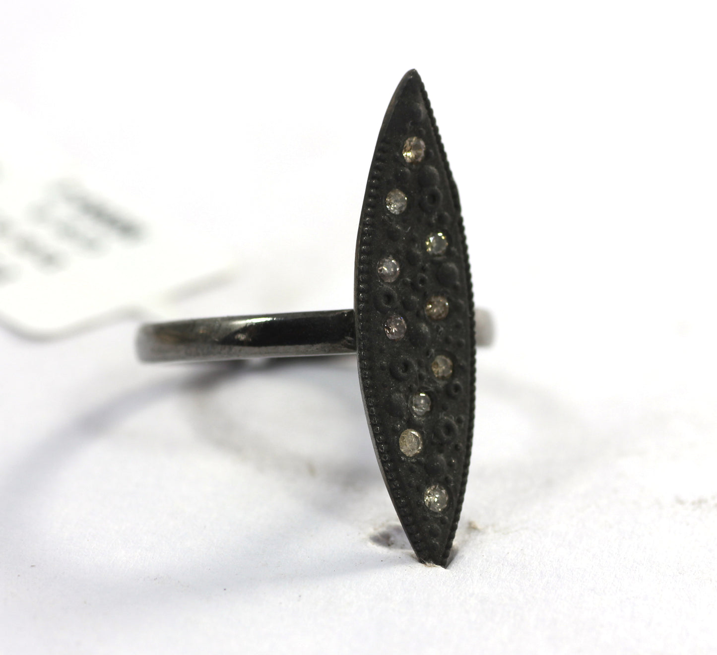Marquise shape Pave Diamond Ring .925 Oxidized Sterling Silver Diamond Ring